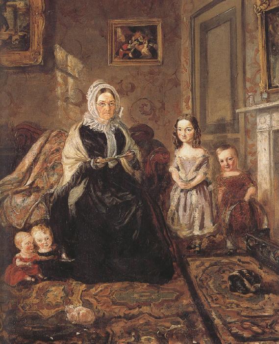 william holman hunt,o.m.,r.w.s Group Portrait of Mrs Davies,of Wormbridge Court,Hereford with Four of her Clark (mk37) oil painting image